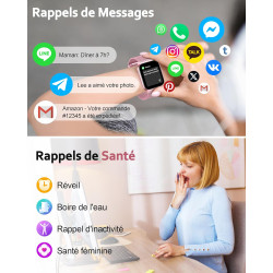 Popglory montre connectée femme homme, appel bleutooth avec 100+ sport 1,85 smartwatch, fréquence cardiaque pression artérielle 
