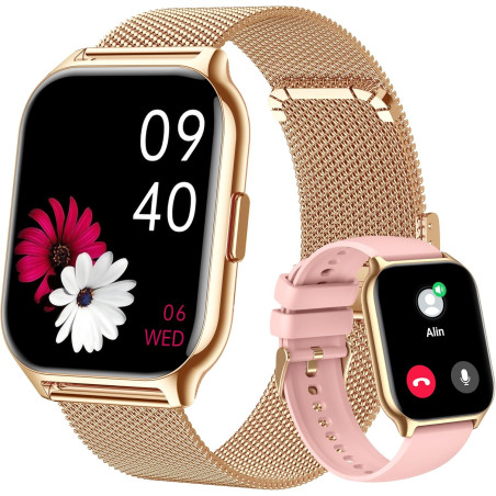 Popglory montre connectée femme homme avec appel bleutooth, 2,01'' sport smartwatch moniteur de fréquence cardiaque/tension arté