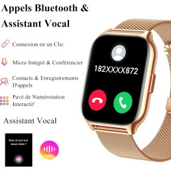 Popglory montre connectée femme homme avec appel bleutooth, 2,01'' sport smartwatch moniteur de fréquence cardiaque/tension arté