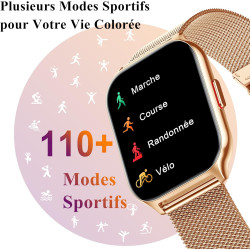 Popglory montre connectée femme homme avec appel bleutooth, 2,01'' sport smartwatch moniteur de fréquence cardiaque/tension arté