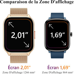 Popglory montre connectée femme homme avec appel bleutooth, 2,01'' sport smartwatch moniteur de fréquence cardiaque/tension arté