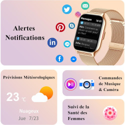 Popglory montre connectée femme homme avec appel bleutooth, 2,01'' sport smartwatch moniteur de fréquence cardiaque/tension arté