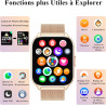 Popglory montre connectée femme homme avec appel bleutooth, 2,01'' sport smartwatch moniteur de fréquence cardiaque/tension arté