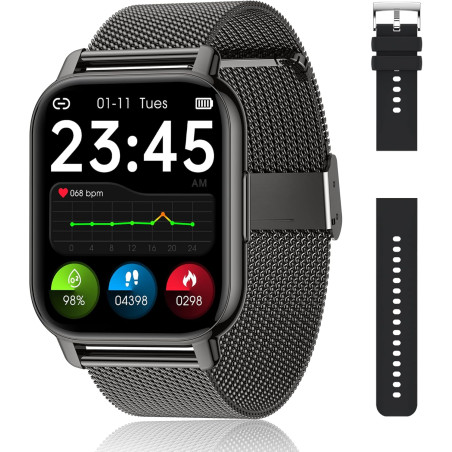Popglory montre connectée homme femme avec appel bleutooth, 1,85'' sport smartwatch moniteur de fréquence cardiaque/tension arté