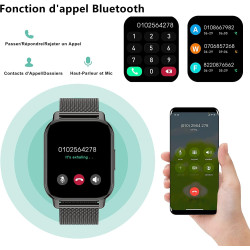 Popglory montre connectée homme femme avec appel bleutooth, 1,85'' sport smartwatch moniteur de fréquence cardiaque/tension arté