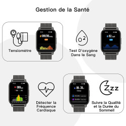 Popglory montre connectée homme femme avec appel bleutooth, 1,85'' sport smartwatch moniteur de fréquence cardiaque/tension arté