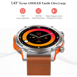 Popglory 1,43" amoled montre connectée, 110+ sports smartwatch femme homme avec appel bleutooth, fréquence cardiaque, tension ar