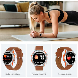 Popglory 1,43" amoled montre connectée, 110+ sports smartwatch femme homme avec appel bleutooth, fréquence cardiaque, tension ar