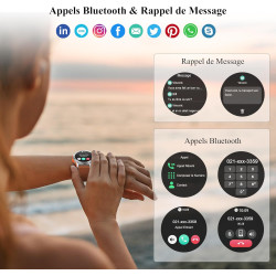Popglory 1,43" amoled montre connectée, 110+ sports smartwatch femme homme avec appel bleutooth, fréquence cardiaque, tension ar