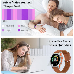 Popglory 1,43" amoled montre connectée, 110+ sports smartwatch femme homme avec appel bleutooth, fréquence cardiaque, tension ar