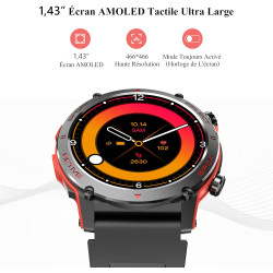 Popglory 1,43" amoled montre connectée, 110+ sports smartwatch femme homme avec appel bleutooth, fréquence cardiaque, tension ar