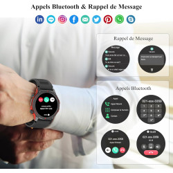 Popglory 1,43" amoled montre connectée, 110+ sports smartwatch femme homme avec appel bleutooth, fréquence cardiaque, tension ar