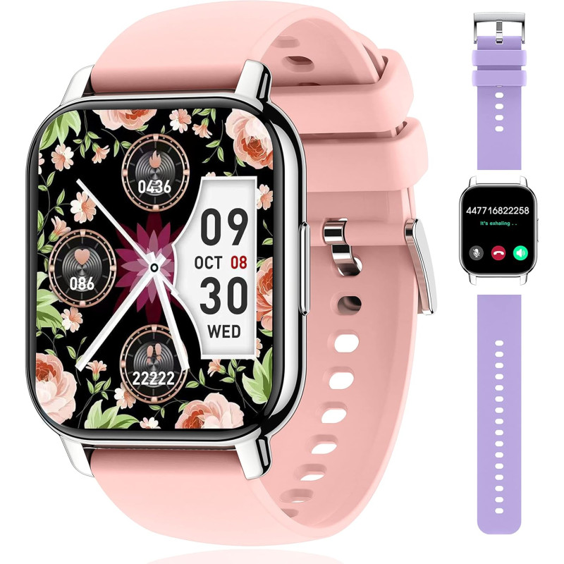 Popglory montre connectée femme homme avec appel bleutooth, 1,85'' sport smartwatch moniteur de fréquence cardiaque/tension arté