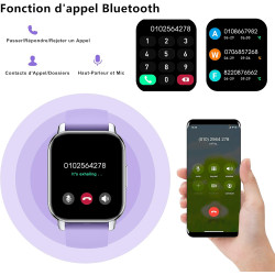 Popglory montre connectée femme homme avec appel bleutooth, 1,85'' sport smartwatch moniteur de fréquence cardiaque/tension arté