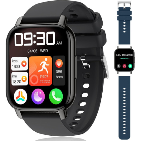 Popglory montre connectée homme femme avec appel bleutooth, 1,85'' sport smartwatch moniteur de fréquence cardiaque/tension arté