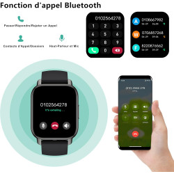 Popglory montre connectée homme femme avec appel bleutooth, 1,85'' sport smartwatch moniteur de fréquence cardiaque/tension arté