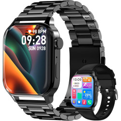 Montre Connectée Homme, avec 2 Bracelets Réglables, avec la Fonction D'appel et L'assistant Vocal, 100+ Modes Sportifs, Style d'