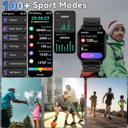 Montre Connectée Homme, avec 2 Bracelets Réglables, avec la Fonction D'appel et L'assistant Vocal, 100+ Modes Sportifs, Style d'