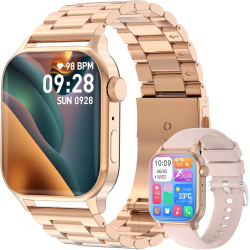 Montre Connectée Homme Femme, avec 2 Bracelets Réglables, la Fonction D'appel et L'assistant Vocal, 100+ Modes Sportifs, Smartwa