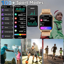Montre Connectée Homme Femme, avec 2 Bracelets Réglables, la Fonction D'appel et L'assistant Vocal, 100+ Modes Sportifs, Smartwa