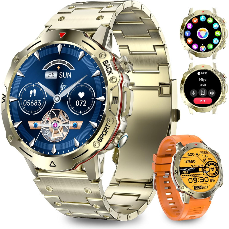 Montre Connectée Homme, avec 2 Bracelets, Smartwatch, 100+ Modes Sportifs, Cardiaque 24/7, Surveillance du Sommeil, Téléphone et