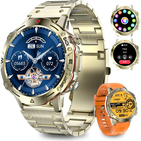 Montre Connectée Homme, avec 2 Bracelets, Smartwatch, 100+ Modes Sportifs, Cardiaque 24/7, Surveillance du Sommeil, Téléphone et