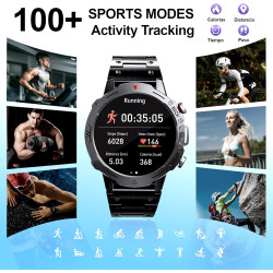 Montre Connectée Homme, avec 2 Bracelets, Smartwatch, 100+ Modes Sportifs, Cardiaque 24/7, Surveillance du Sommeil, Téléphone et