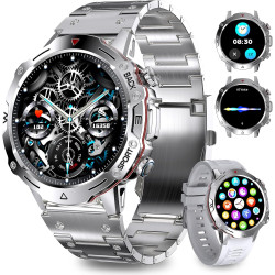 Montre Connectée Homme, avec 2 Bracelets, Smartwatch, 100+ Modes Sportifs, Cardiaque 24/7, Surveillance du Sommeil, Téléphone et