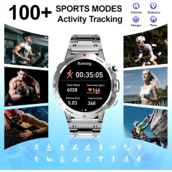 Montre Connectée Homme, avec 2 Bracelets, Smartwatch, 100+ Modes Sportifs, Cardiaque 24/7, Surveillance du Sommeil, Téléphone et