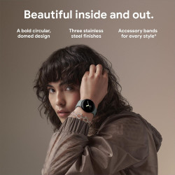 Google Pixel - Montre intelligente Android Fitbit - Suivi d'activité et fréquence cardiaque - Boîtier en acier inoxydable noir -