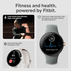 Google Pixel - Montre intelligente Android Fitbit - Suivi d'activité et fréquence cardiaque - Boîtier en acier inoxydable noir -