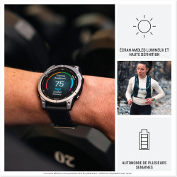 Garmin fēnix e - montre gps multisports amoled – acier argent avec bracelet noir