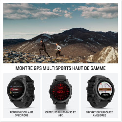 Garmin fēnix e - montre gps multisports amoled – acier gris avec bracelet noir