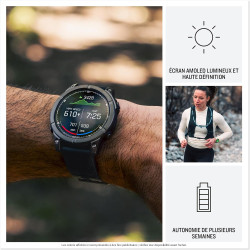 Garmin fēnix e - montre gps multisports amoled – acier gris avec bracelet noir