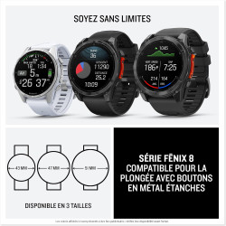 Garmin fēnix® 8 – montre gps multisports amoled - gris avec bracelet en silicone noir – 47 mm