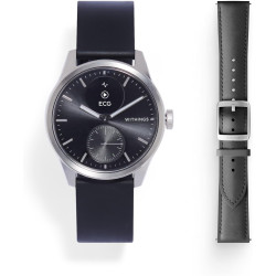 Withings bundle scanwatch 2 bundle 42mm noir + leather curve noir silver buckle wrist band