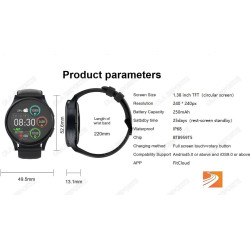 Nouveauté montre connectée intelligente, 1.32 pouces hd ips, 20 modes sport, météo en temps réel, appels bleutooth, bracelet sil