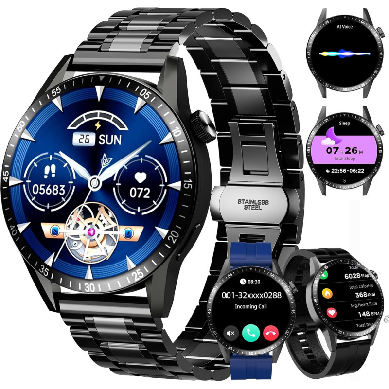Montre Connectée Homme, avec 3 Bracelets, avec Fonctions D'appel et de Messages, Adaptée aux Affaires, 100+ Modes Sportifs, Mont