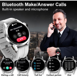 Montre Connectée Hommes, avec 2 Silicone Bracelets, Dotée de Fonctions D'appel, D'assistant Vocal et de Messages, 100+ Modes Spo