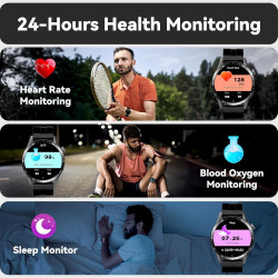 Montre Connectée Hommes, avec 2 Silicone Bracelets, Dotée de Fonctions D'appel, D'assistant Vocal et de Messages, 100+ Modes Spo
