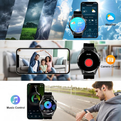 Montre Connectée Hommes, avec 2 Silicone Bracelets, Dotée de Fonctions D'appel, D'assistant Vocal et de Messages, 100+ Modes Spo