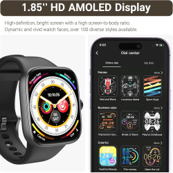 Tozo s7 montre connectée femme homme avec 1.85" amoled écran résolution 390x450 ppi smartwatch avec bleutooth appel et message m