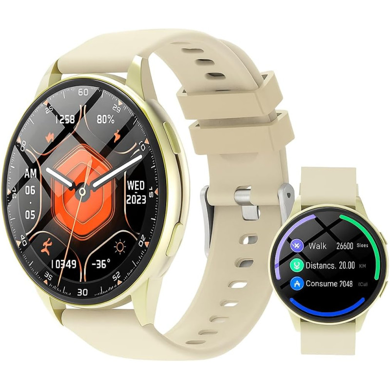 Nouveauté montre connectée multifonction, suivi d'activité, notifications intelligentes, bracelet silicone (bracelet beige)