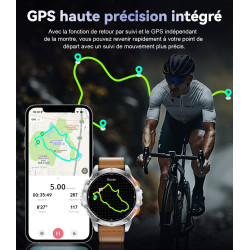 GPS Montre Connectée 48mm LED Lampe/530mAh Batterie, 1,43'' AMOLED Montre Connectée 10ATM Étanche Militaire avec Baromètre, Bous