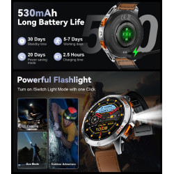 GPS Montre Connectée 48mm LED Lampe/530mAh Batterie, 1,43'' AMOLED Montre Connectée 10ATM Étanche Militaire avec Baromètre, Bous