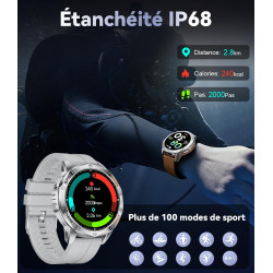 GPS Montre Connectée 48mm LED Lampe/530mAh Batterie, 1,43'' AMOLED Montre Connectée 10ATM Étanche Militaire avec Baromètre, Bous