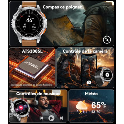 GPS Montre Connectée 48mm LED Lampe/530mAh Batterie, 1,43'' AMOLED Montre Connectée 10ATM Étanche Militaire avec Baromètre, Bous