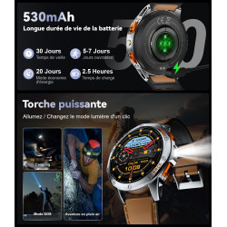 Montre Connectée Homme GPS Intégré,Lampe de Poche,Montre de Fitness avec110+ Modes Sportifs,24/7 Surveillance de la Santé,30 Jou