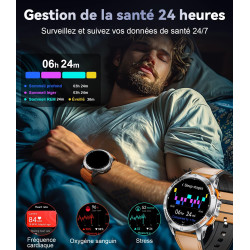 Montre Connectée Homme GPS Intégré,Lampe de Poche,Montre de Fitness avec110+ Modes Sportifs,24/7 Surveillance de la Santé,30 Jou
