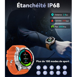Montre Connectée Homme GPS Intégré,Lampe de Poche,Montre de Fitness avec110+ Modes Sportifs,24/7 Surveillance de la Santé,30 Jou